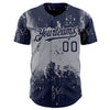 Custom Navy Gray 3D Pattern Design Abstract Splatter Grunge Art Authentic Baseball Jersey