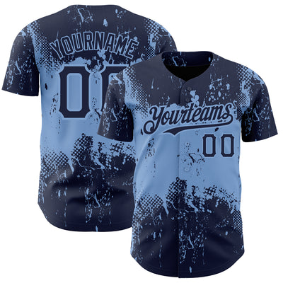 Custom Navy Light Blue 3D Pattern Design Abstract Splatter Grunge Art Authentic Baseball Jersey