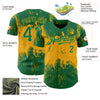 Custom Kelly Green Gold 3D Pattern Design Abstract Splatter Grunge Art Authentic Baseball Jersey