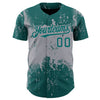 Custom Teal Gray 3D Pattern Design Abstract Splatter Grunge Art Authentic Baseball Jersey