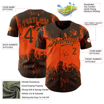 Custom Brown Orange 3D Pattern Design Abstract Splatter Grunge Art Authentic Baseball Jersey