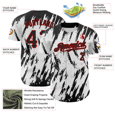 Custom White Black-Red 3D Pattern Design Abstract Sharp Shape Authentic Baseball Jersey