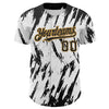 Custom White Black-Old Gold 3D Pattern Design Abstract Sharp Shape Authentic Baseball Jersey