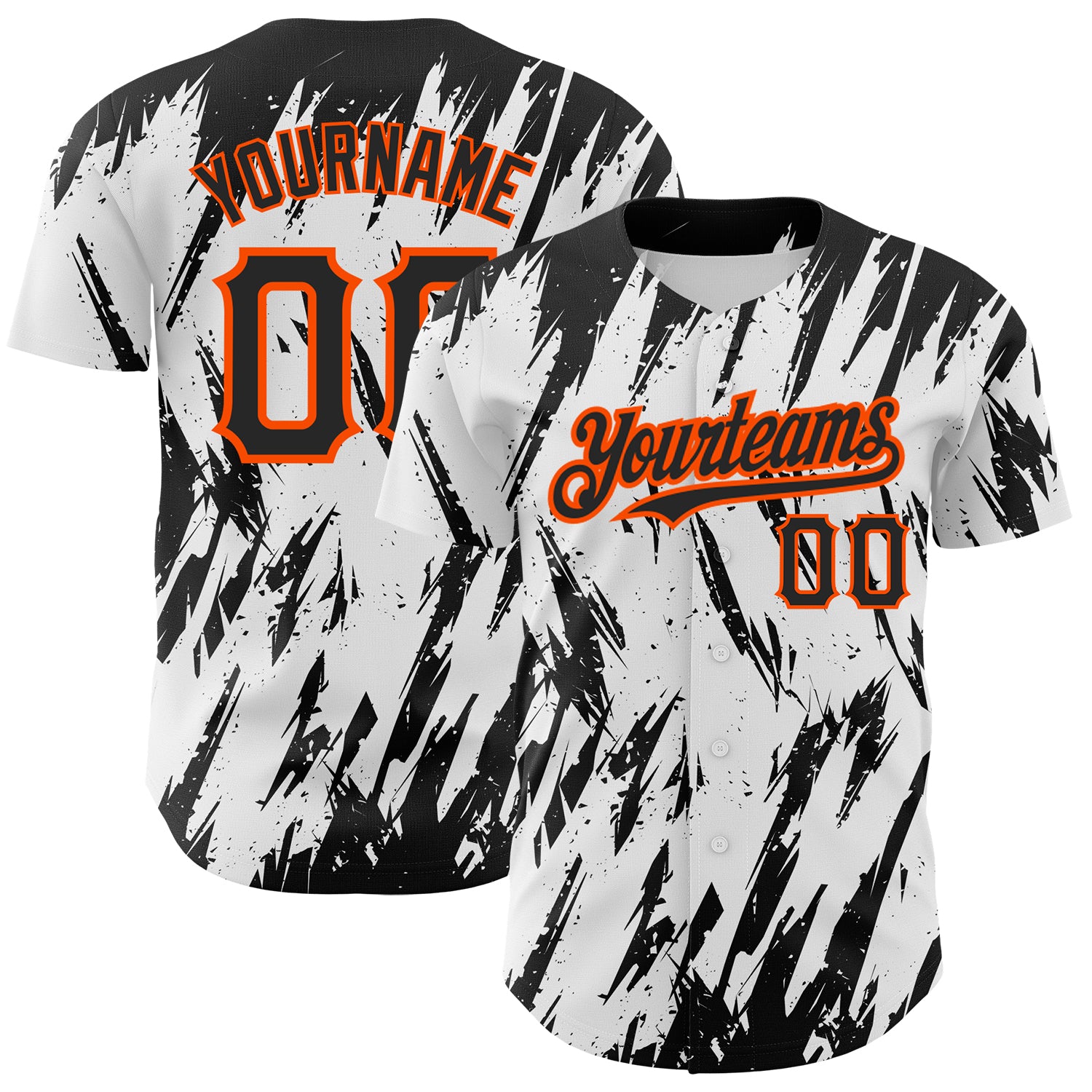 Custom White Black-Orange 3D Pattern Design Abstract Sharp Shape Authentic Baseball Jersey