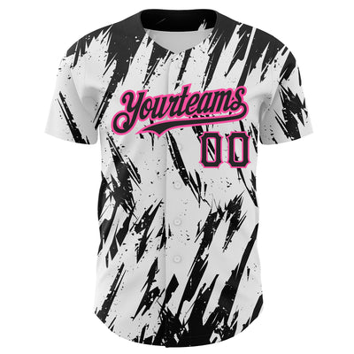 Custom White Black-Pink 3D Pattern Design Abstract Sharp Shape Authentic Baseball Jersey