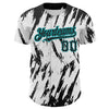 Custom White Black-Teal 3D Pattern Design Abstract Sharp Shape Authentic Baseball Jersey