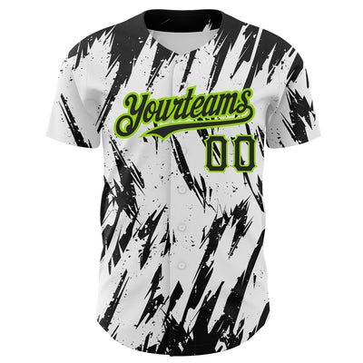 Custom White Black-Neon Green 3D Pattern Design Abstract Sharp Shape Authentic Baseball Jersey