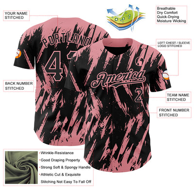 Custom Black Medium Pink 3D Pattern Design Abstract Sharp Shape Authentic Baseball Jersey