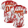 Custom White Red-Old Gold 3D Pattern Design Abstract Sharp Shape Authentic Baseball Jersey