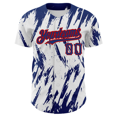 Custom White Royal-Red 3D Pattern Design Abstract Sharp Shape Authentic Baseball Jersey