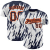 Custom White Navy-Orange 3D Pattern Design Abstract Sharp Shape Authentic Baseball Jersey