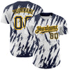 Custom White Navy-Gold 3D Pattern Design Abstract Sharp Shape Authentic Baseball Jersey