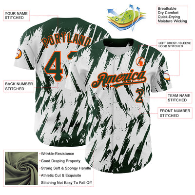 Custom White Green-Orange 3D Pattern Design Abstract Sharp Shape Authentic Baseball Jersey