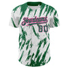 Custom White Kelly Green-Pink 3D Pattern Design Abstract Sharp Shape Authentic Baseball Jersey