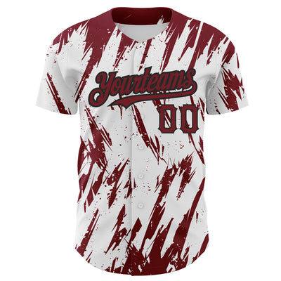 Custom White Crimson-Black 3D Pattern Design Abstract Sharp Shape Authentic Baseball Jersey