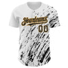 Custom White Black-Old Gold 3D Pattern Design Abstract Splash Authentic Baseball Jersey