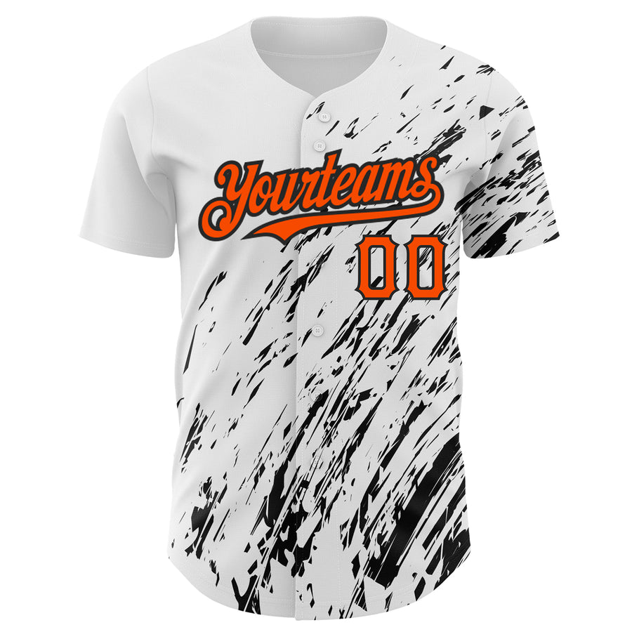 Custom White Orange-Black 3D Pattern Design Abstract Splash Authentic Baseball Jersey