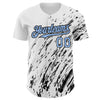 Custom White Light Blue-Black 3D Pattern Design Abstract Splash Authentic Baseball Jersey