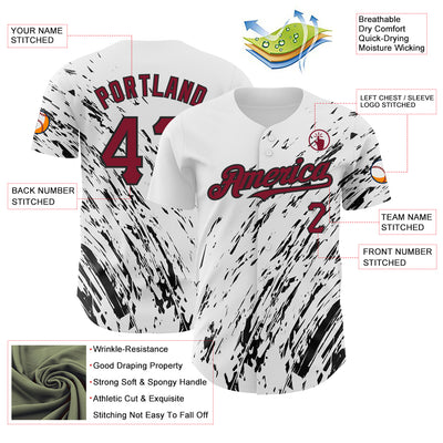 Custom White Crimson-Black 3D Pattern Design Abstract Splash Authentic Baseball Jersey