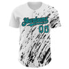 Custom White Teal-Black 3D Pattern Design Abstract Splash Authentic Baseball Jersey