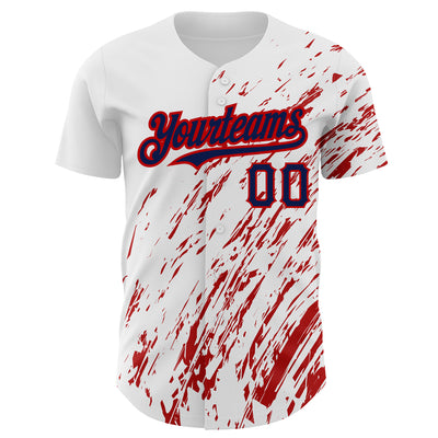 Custom White Navy-Red 3D Pattern Design Abstract Splash Authentic Baseball Jersey