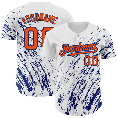 Custom White Orange-Royal 3D Pattern Design Abstract Splash Authentic Baseball Jersey