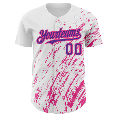 Custom White Purple-Pink 3D Pattern Design Abstract Splash Authentic Baseball Jersey