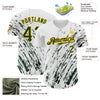 Custom White Green-Gold 3D Pattern Design Abstract Splash Authentic Baseball Jersey