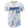 Custom White Navy-Light Blue 3D Pattern Design Abstract Splash Authentic Baseball Jersey