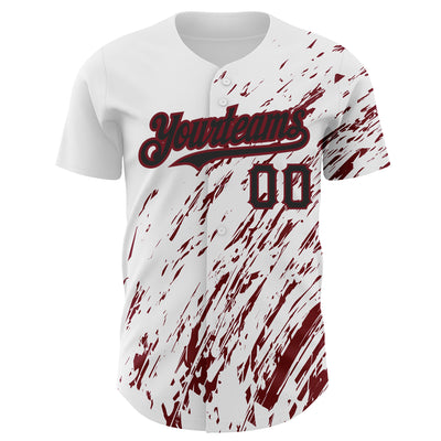 Custom White Black-Crimson 3D Pattern Design Abstract Splash Authentic Baseball Jersey