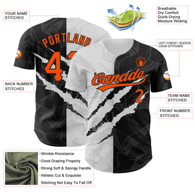 Custom Graffiti Pattern Orange-Black 3D Scratch Authentic Baseball Jersey