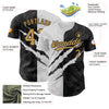 Custom Graffiti Pattern Old Gold-Black 3D Scratch Authentic Baseball Jersey