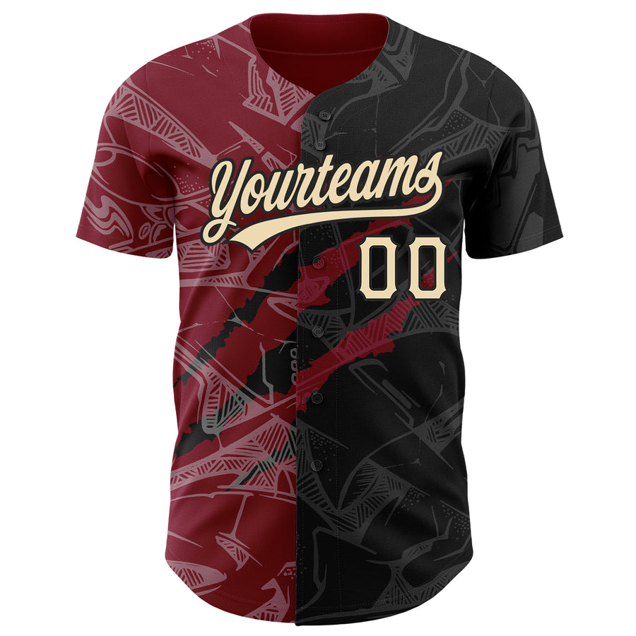 Custom Graffiti Pattern City Cream Black-Crimson 3D Scratch Authentic Baseball Jersey