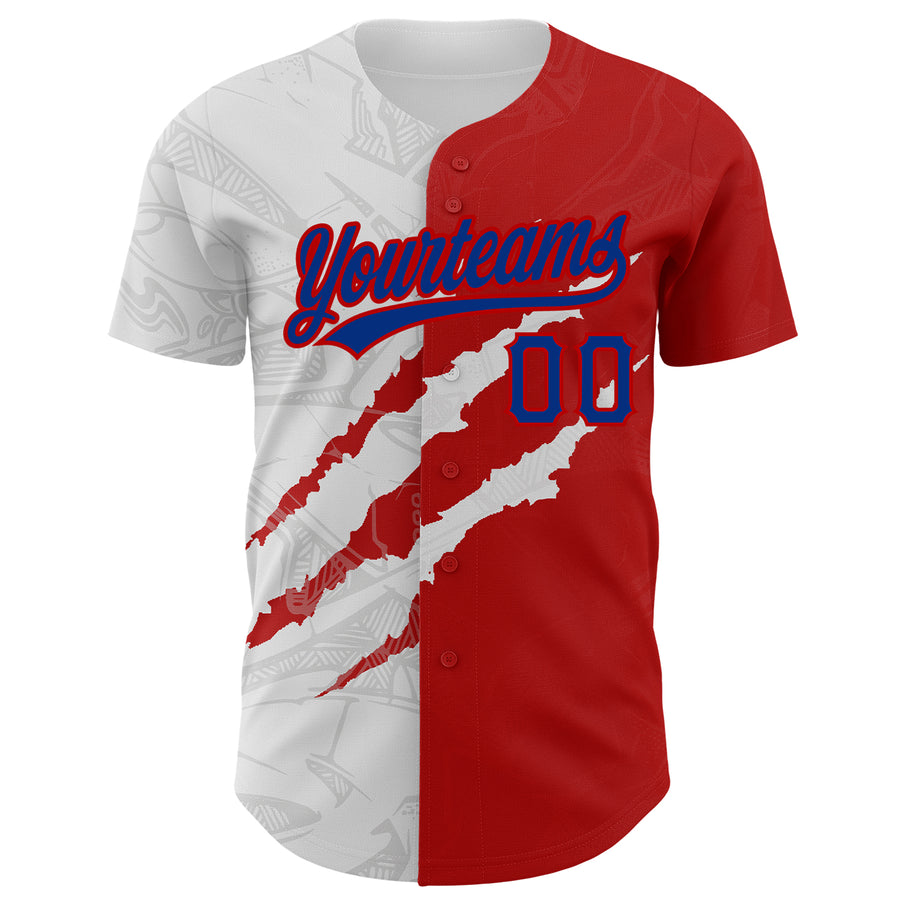 Custom Graffiti Pattern Royal-Red 3D Scratch Authentic Baseball Jersey