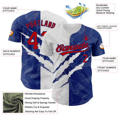 Custom Graffiti Pattern Red-Royal 3D Scratch Authentic Baseball Jersey