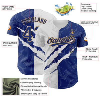 Custom Graffiti Pattern Royal-Old Gold 3D Scratch Authentic Baseball Jersey