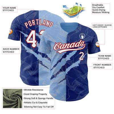 Custom Graffiti Pattern Royal Light Blue-Red 3D Scratch Authentic Baseball Jersey