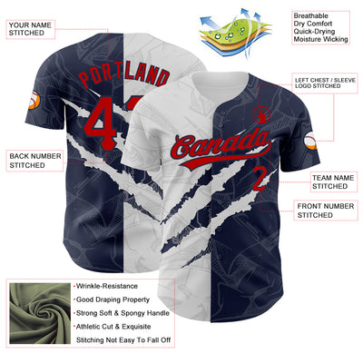 Custom Graffiti Pattern Red-Navy 3D Scratch Authentic Baseball Jersey