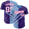 Custom Graffiti Pattern Purple Light Blue-Pink 3D Scratch Authentic Baseball Jersey