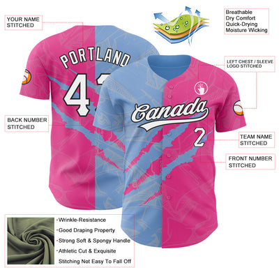 Custom Graffiti Pattern Pink Light Blue-Black 3D Scratch Authentic Baseball Jersey