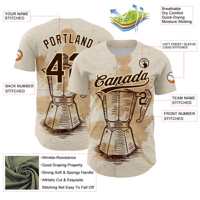 Custom Cream Brown 3D Pattern Design Vintage Coffee Maker Authentic Baseball Jersey