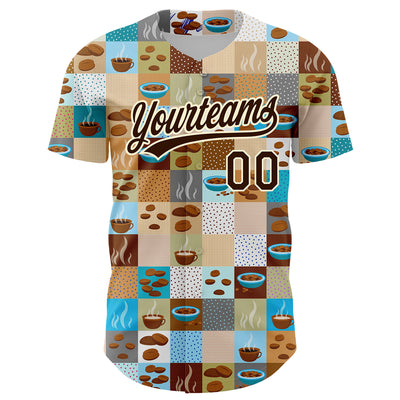 Custom Brown Cream 3D Pattern Design International Coffee Day Authentic Baseball Jersey