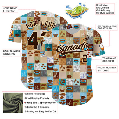 Custom Brown Cream 3D Pattern Design International Coffee Day Authentic Baseball Jersey