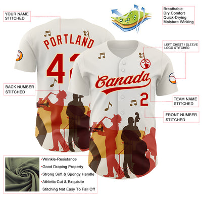 Custom White Red-Cream 3D Pattern Design International Jazz Day Authentic Baseball Jersey