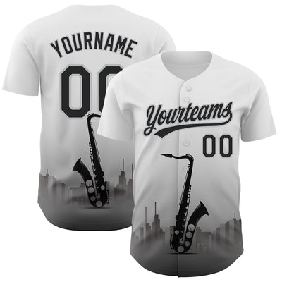 Custom White Black-Gray 3D Pattern Design City Of Jazz Music Authentic Baseball Jersey