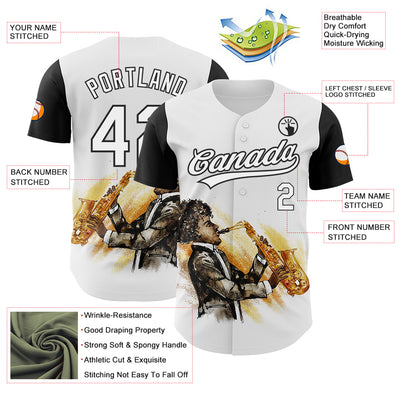 Custom White Black 3D Pattern Design International Jazz Day Authentic Baseball Jersey