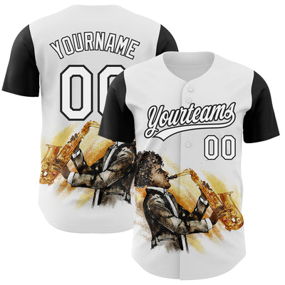 Custom White Black 3D Pattern Design International Jazz Day Authentic Baseball Jersey