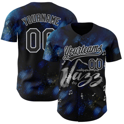 Custom Black Gray 3D Pattern Design International Jazz Day Authentic Baseball Jersey