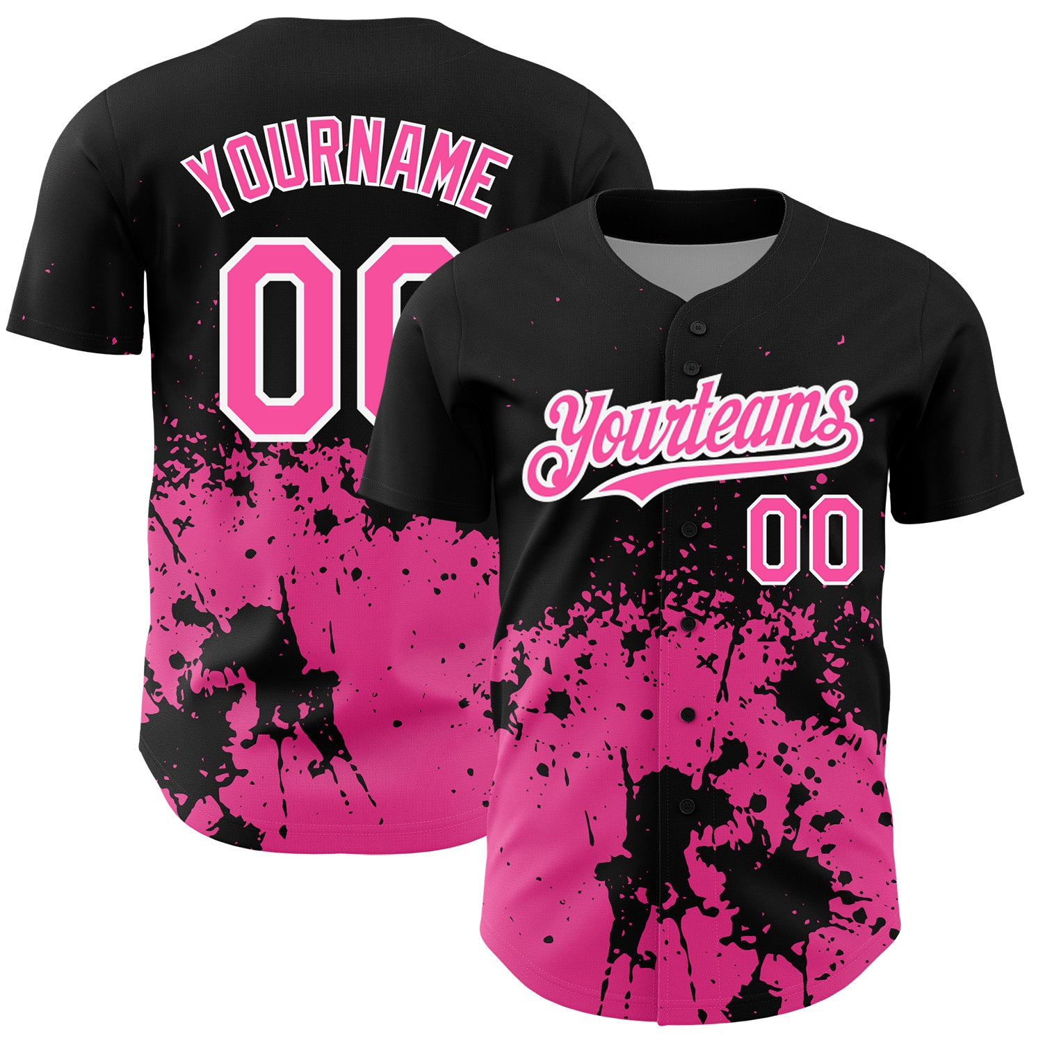 Custom Black Pink-White 3D Pattern Design Abstract Splash Grunge Art Authentic Baseball Jersey