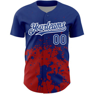 Custom Royal Red-White 3D Pattern Design Abstract Splash Grunge Art Authentic Baseball Jersey